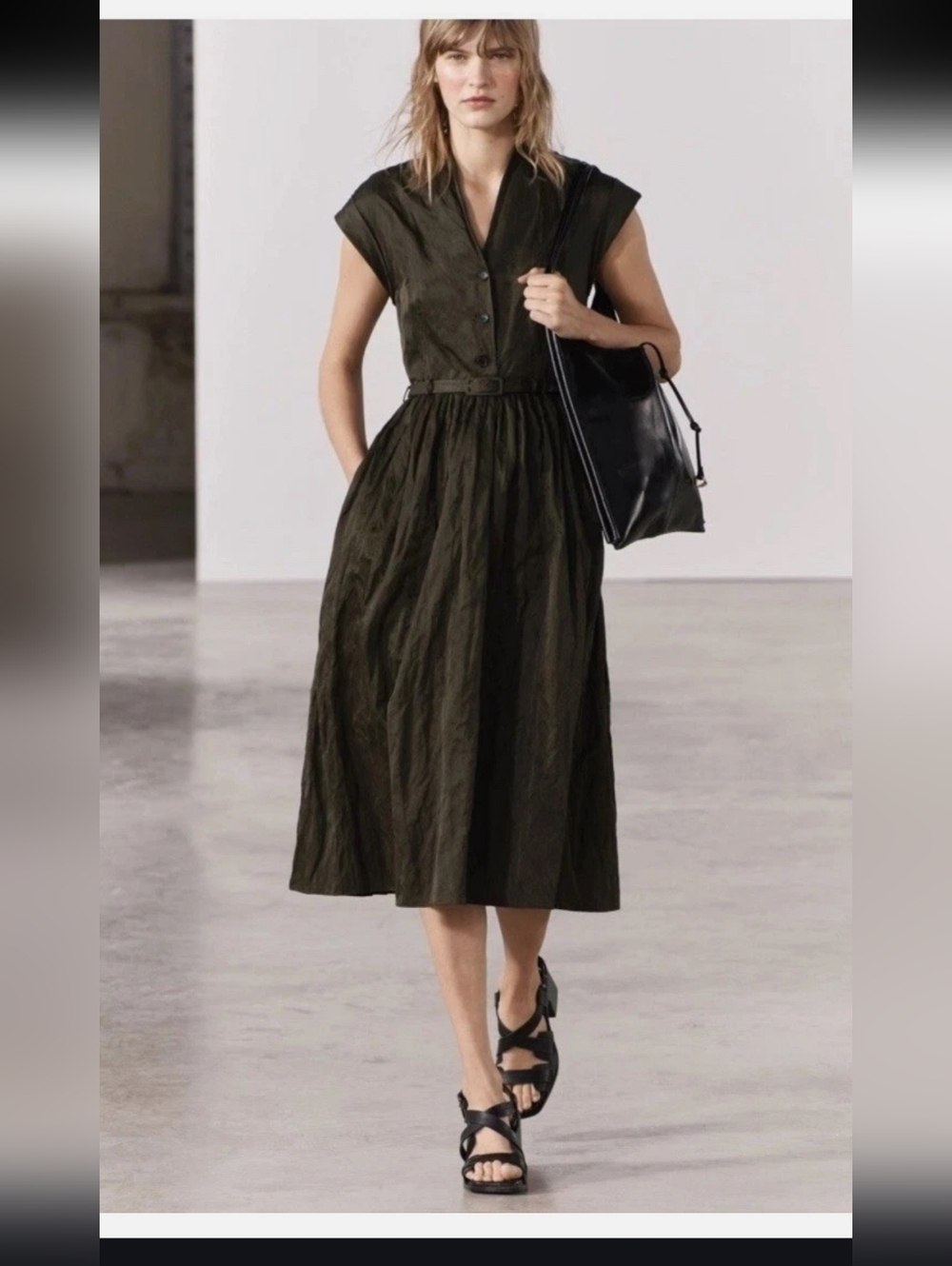 Zara Collection Belted Midi Dress Dark Brown SIZE M